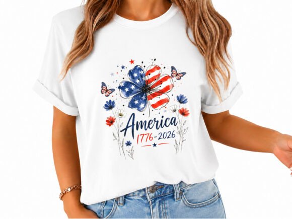 America 1776 2026 PNG USA Floral T-shirt Design