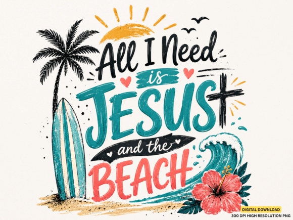Beach & Faith: Stylish Graphic for Apparel Design
