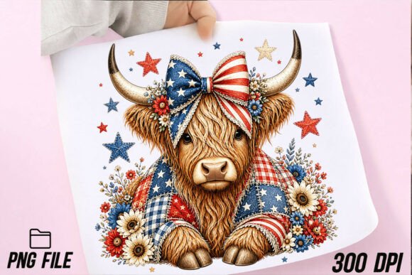 Coquette Highland Cow Patriotic PNG: A Versatile Design Asset