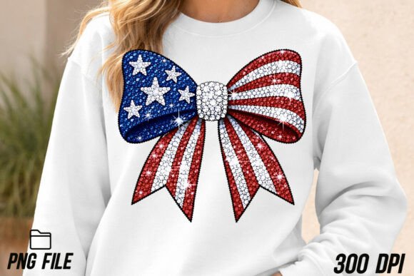 Rhinestone USA Coquette Bow PNG: A Design Asset for Patriotic Projects
