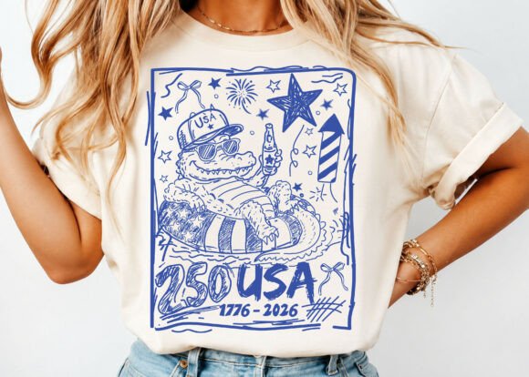 Vintage USA 250th Alligator Sketch PNG for Patriotic Design